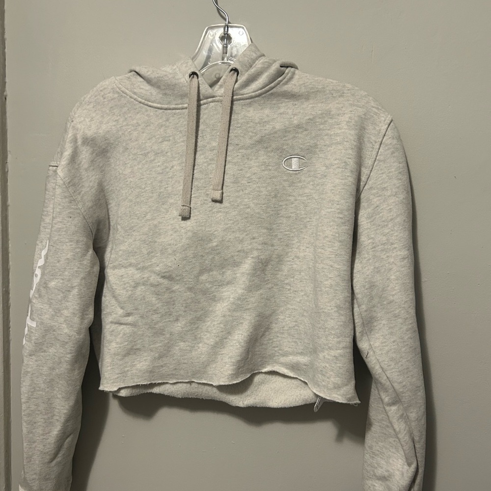 Champion Light Gray Cropped Hoodie Sweatshirt